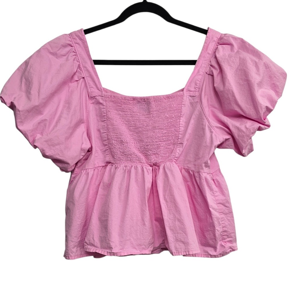 Old‎ Navy Cotton Pink Puff Sleeve Babydoll Top L Cottagecore Coquette Feminine